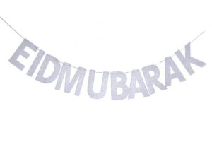 Eid Mubarak Glitter Single Letter Flags | Silver