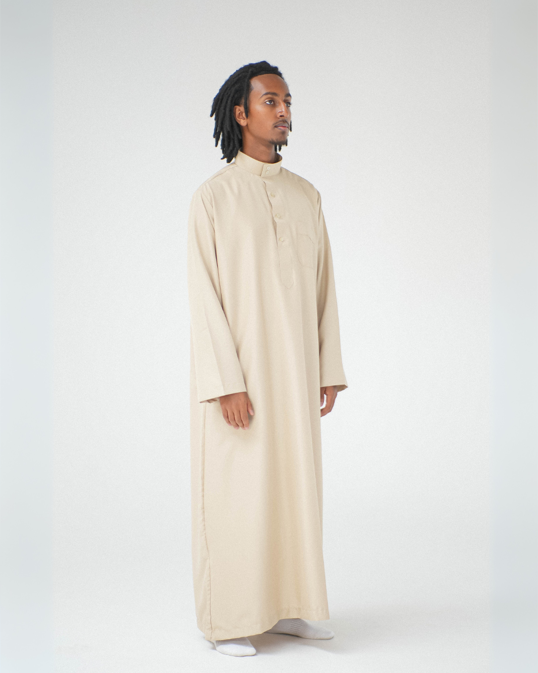 Long Sleeve Collar Thobe | Cream