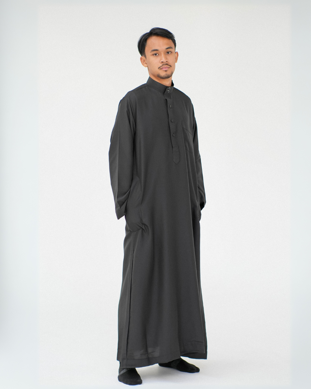 Long Sleeve Collar Thobe | Black