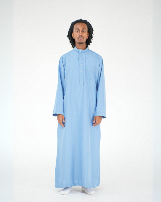 Long Sleeve Collar Thobe | Light Blue