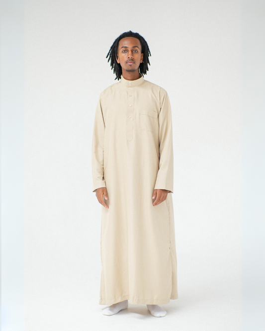 Long Sleeve Collar Thobe | Cream
