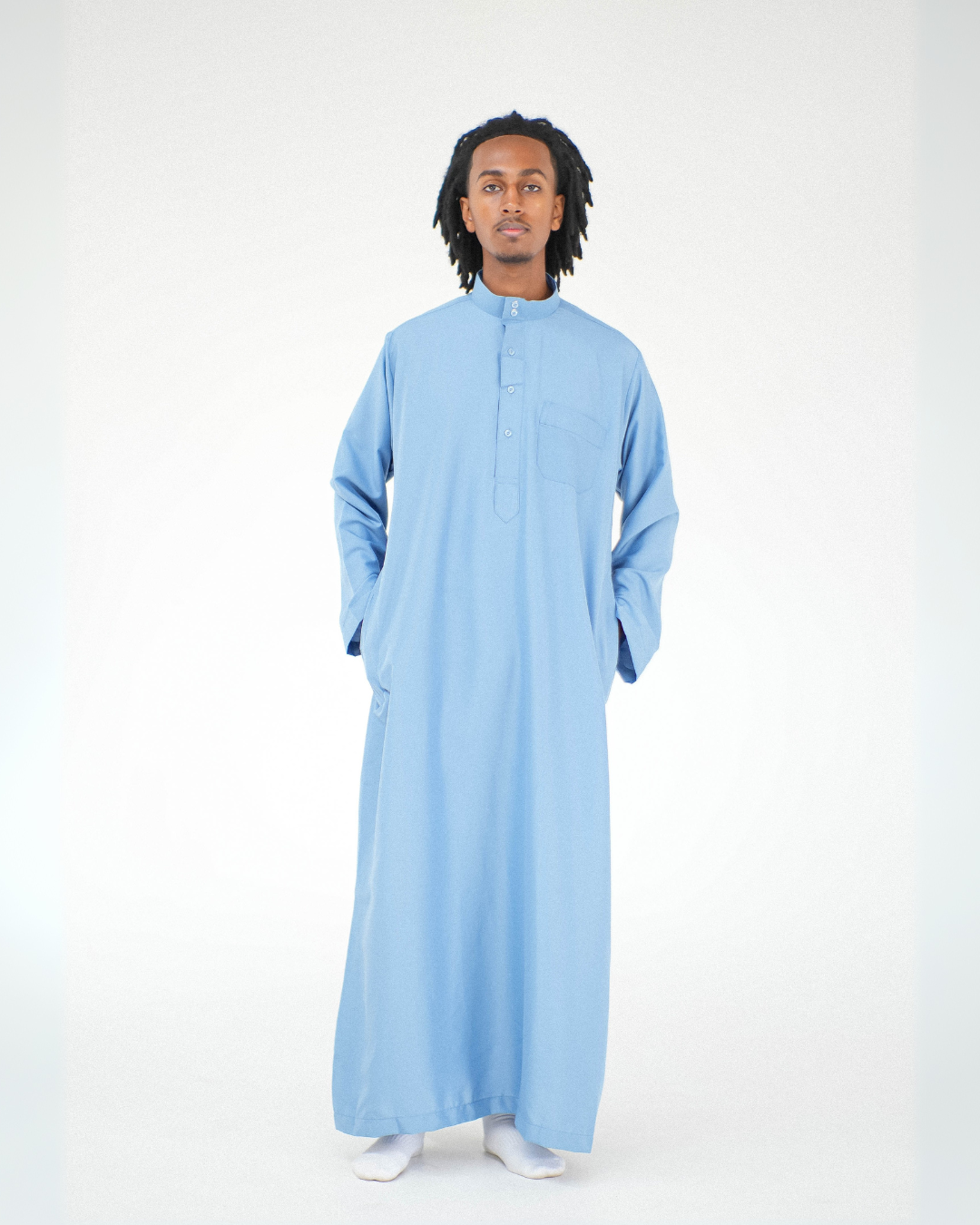 Long Sleeve Collar Thobe | Light Blue