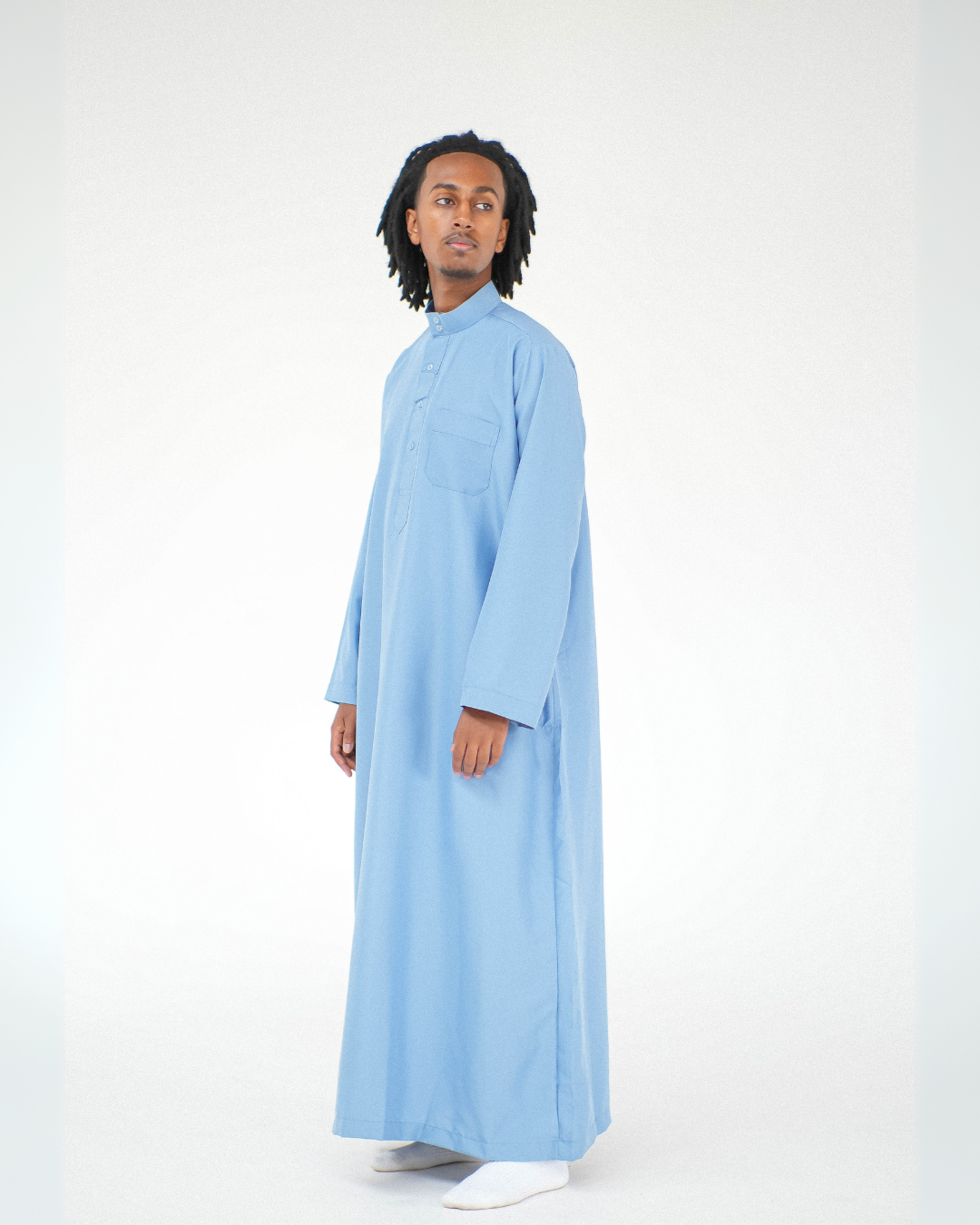 Long Sleeve Collar Thobe | Light Blue