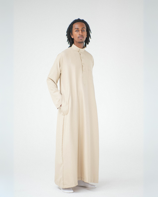 Long Sleeve Collar Thobe | Cream