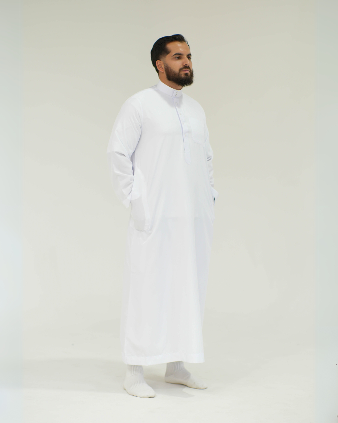 Long Sleeve Collar Thobe | White