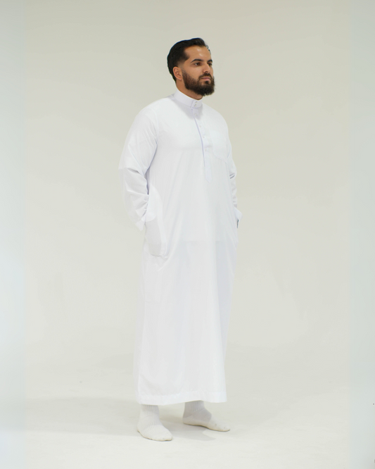 Long Sleeve Collar Thobe | White