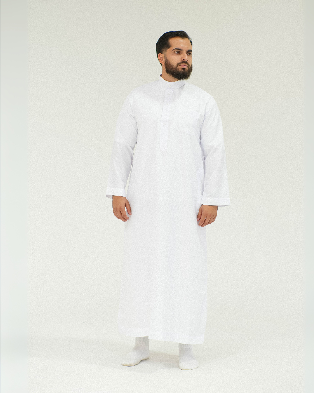 Long Sleeve Collar Thobe | White