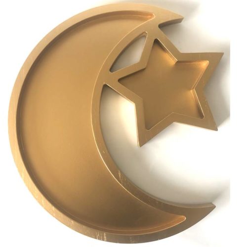 XL Wooden Moon Star Serving Tray | Gold