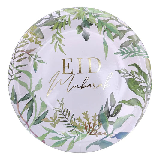 10 pack of Eid Mubarak Paper Plates | Leaf Print