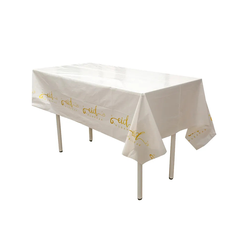 Eid Mubarak Plastic Table Cloth | White & Gold