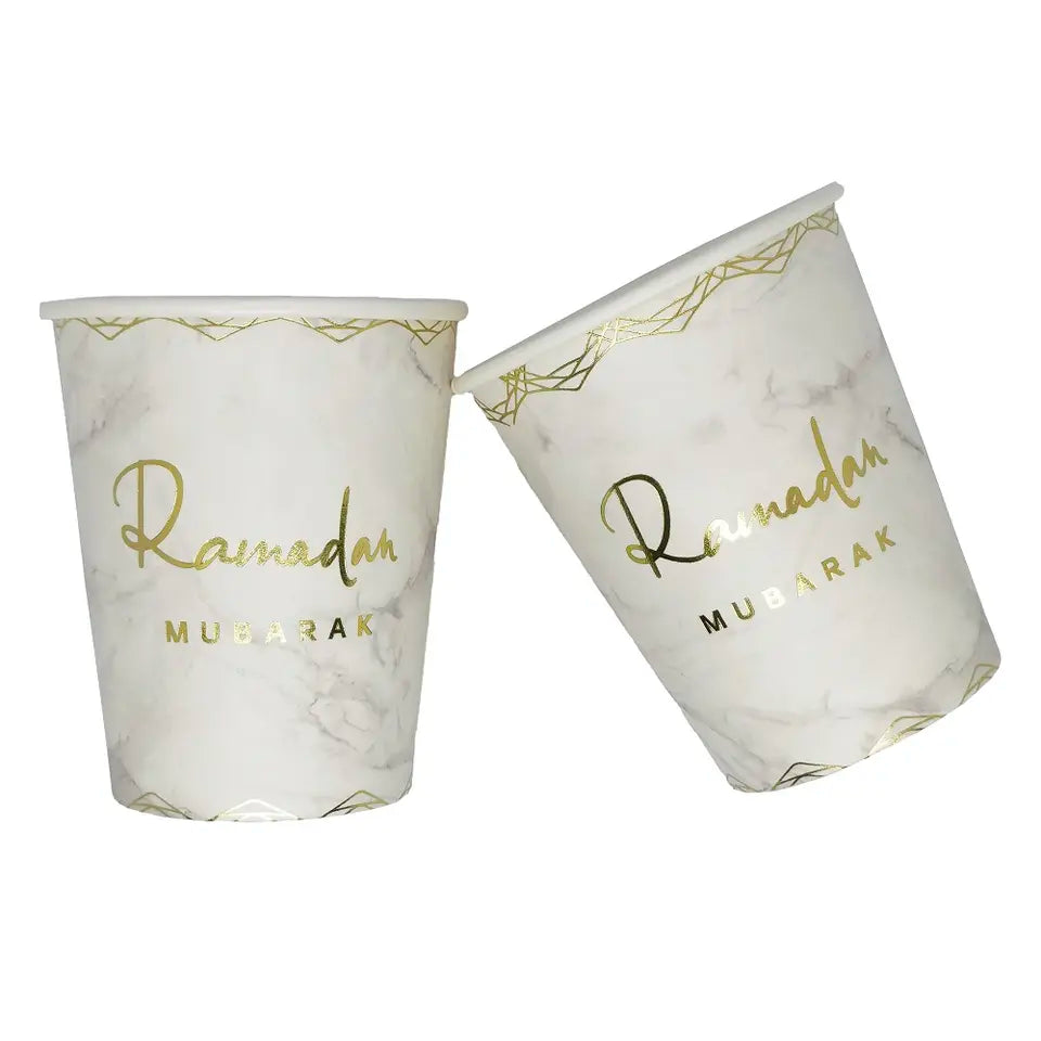 10 pack of Ramadan Mubarak Paper Cups | Marble & Gold
