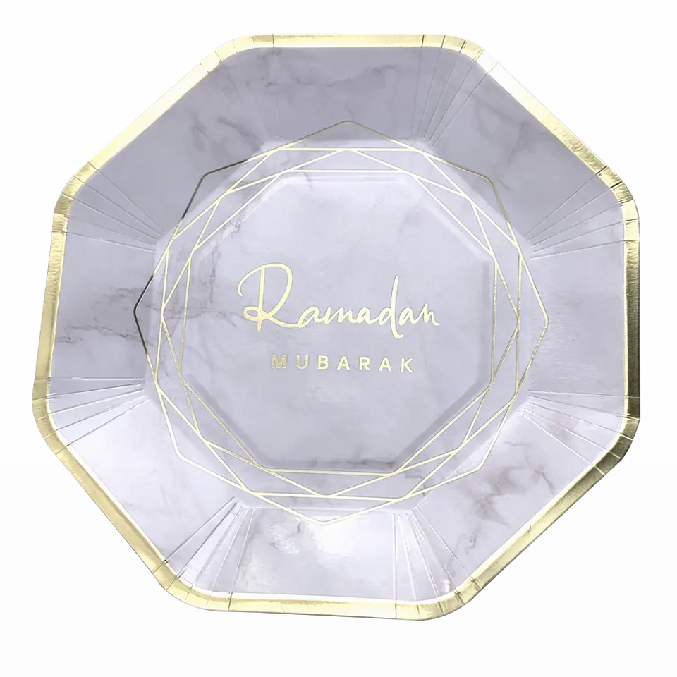 10 pack of Ramadan Mubarak Paper Plates | Marble & Gold