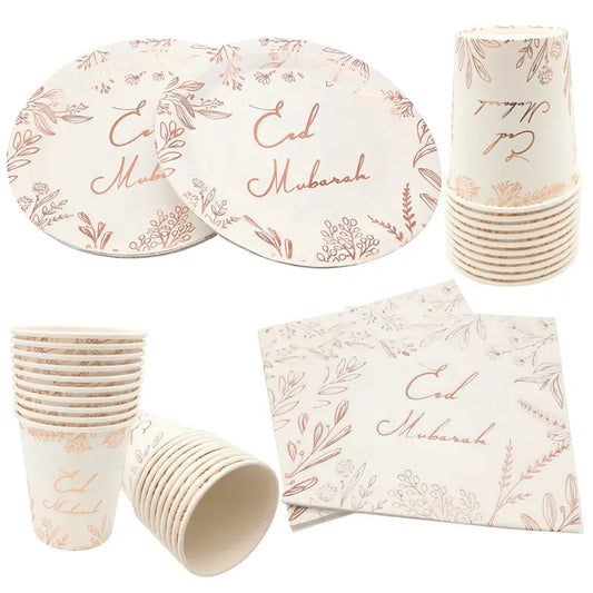 10 pack of Eid Mubarak Paper Plates | Rose Gold Leaf